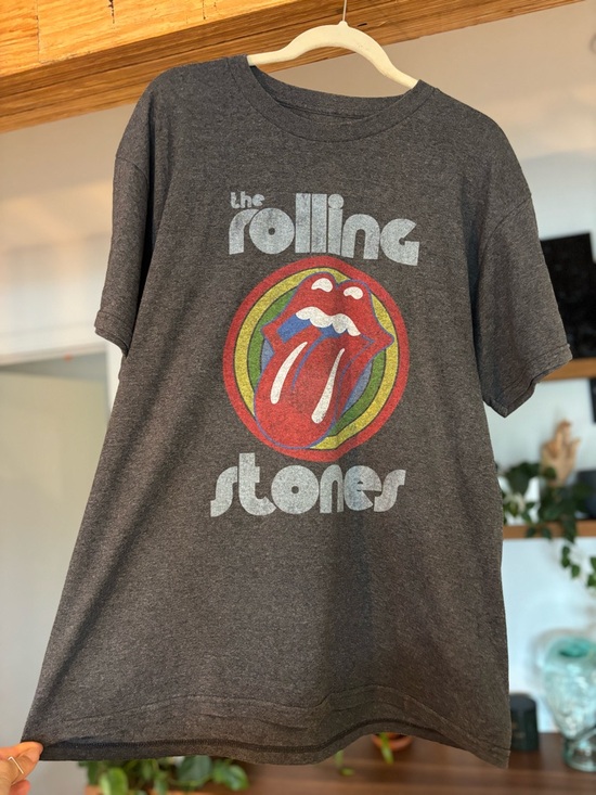 the Rolling Stones Other - Rolling Stones-Dark Gray Tee with Red, Green, Yellow & Blue Tongue Logo